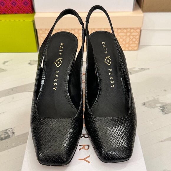 Katy Perry The Hollow Heel Sling Back Snake Embossed Black - Picture 3 of 10